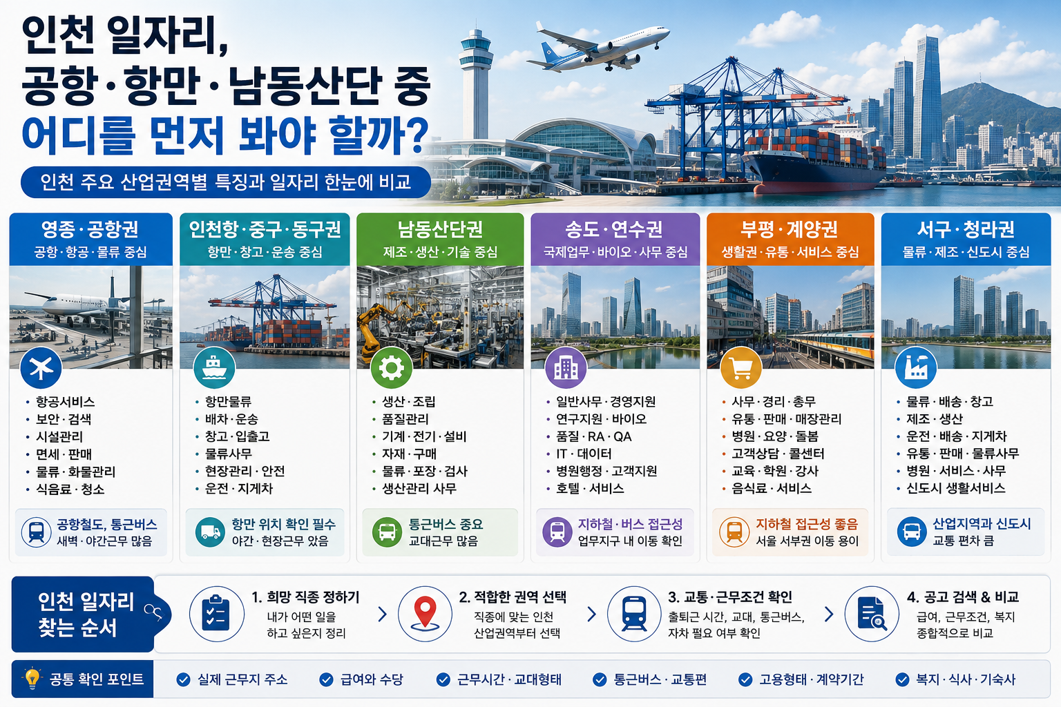 인천공항 인천항 남동산단 송도 부평 청라 등 산업권역별 일자리를 비교한 이미지
