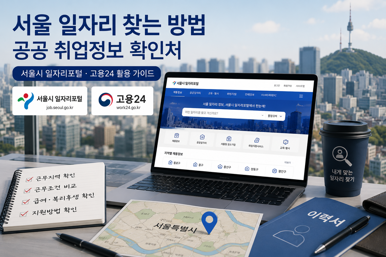 서울 지역 일자리와 공공 취업정보를 검색하는 모습